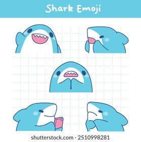 Cute Kawaii shark face expression emoji sticker collection