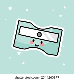 Cute Kawaii Sharpener isolated on a green background. Vector - Illustration.