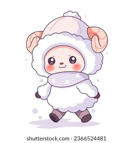 Cute kawaii sheep in winter clothes. Vector illustration.