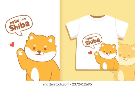 Cute kawaii shiba u perrito camiseta diseño ilustración