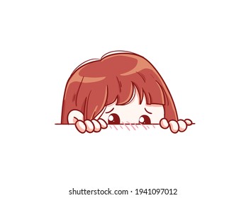 Cute and kawaii Shy Girl Hiding Manga Chibi Illustration