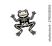 Cute kawaii skeleton frog flat vector illustration. Spooky amphibian toad bone costume isolated on white background for kids halloween