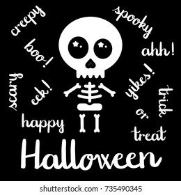 Cute kawaii skeleton halloween handwriting vector