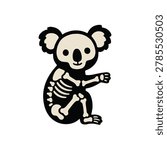 Cute kawaii skeleton koala flat vector illustration. Spooky australian bear bone costume isolated on white background for kids halloween