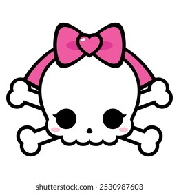 Cute Kawaii Skull With Bow and Crossbone.