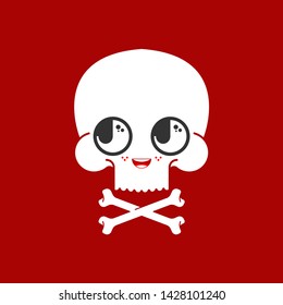 Cute kawaii skull isolated. funny skeleton cartoon style. kids character. Childrens style. 