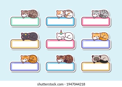 Cute Kawaii Sleeping Cat Label Name Tag Stickers 