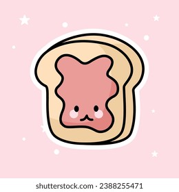 A cute Kawaii Slice of Bread is isolated on a pink background. Vector - Illustration.