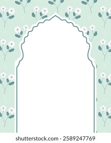 Cute kawaii small pastel floral pattern arch frame background poster