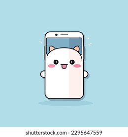 Cute kawaii smartphone chibi mascot vector cartoon style