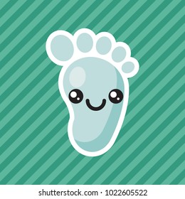 Cute Kawaii Smiling Baby Foot Cartoon Icon
