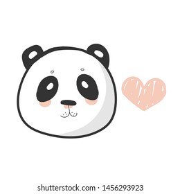 Cute kawaii smiling chinese panda face with pink heart.