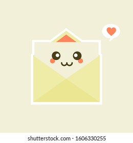 Cute and kawaii smiling happy envelope, paper letter. Vector flat cartoon character illustration.Isolated on white background. Envelope character concept. Love letter for valentine