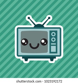 Cute kawaii smiling retro television cartoon icon