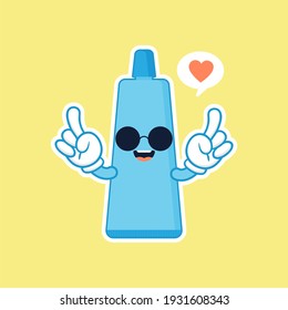 Pasta dentífrica dulce y kawaii sonriente. Ilustración de caricaturas de vector plano. Cuidado de los dientes. Concepto dental para odontología infantil. Prevención de enfermedades de cavidad oral.