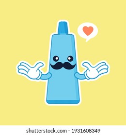 Cute and kawaii smiling toothpaste. Flat vector cartoon character illustration. Care of teeth. Dental concept for children dentistry. Prevention of diseases of oral cavity.