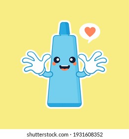 Pasta dentífrica dulce y kawaii sonriente. Ilustración de caricaturas de vector plano. Cuidado de los dientes. Concepto dental para odontología infantil. Prevención de enfermedades de cavidad oral.