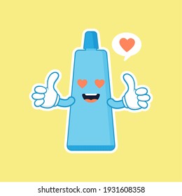 Pasta dentífrica dulce y kawaii sonriente. Ilustración de caricaturas de vector plano. Cuidado de los dientes. Concepto dental para odontología infantil. Prevención de enfermedades de cavidad oral.