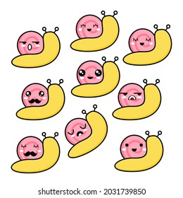 cute kawaii snail. Kawaii cute animals.