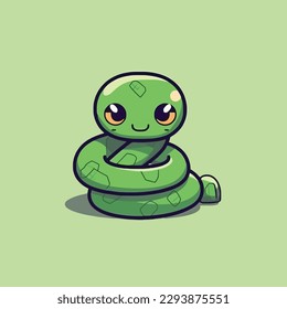 Cute kawaii snake chibi mascot vector cartoon style