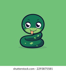 Cute kawaii snake chibi mascot vector cartoon style