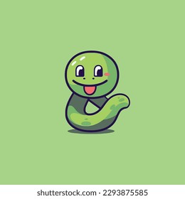 Cute kawaii snake chibi mascot vector cartoon style
