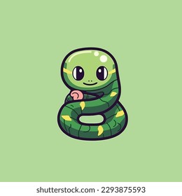Cute kawaii snake chibi mascot vector cartoon style