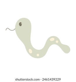 Cute kawaii snake in hand draw flat style isolated on white background. Children vector illustration.Cartoon funny baby animal character design.Soft pastel colors.