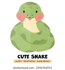 Cute Kawaii Snake, Hand drawn, Anaconda