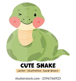 Cute Kawaii Snake, Hand drawn, Anaconda