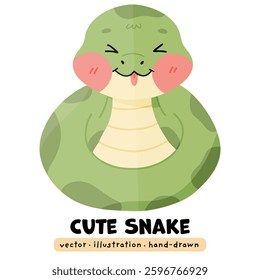 Cute Kawaii Snake, Hand drawn, Anaconda