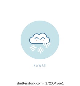 Cute kawaii snowing Cloud. Outline round weather Icon. Japanese cartoon manga style. Funny anime character. Trendy vector illustration. Pre-made card or print. Isolated on white