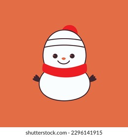 Cute kawaii snowman chibi mascot vector cartoon style