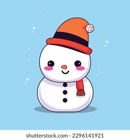 Cute kawaii snowman chibi mascot vector cartoon style