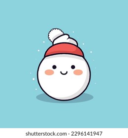 Cute kawaii snowman chibi mascot vector cartoon style