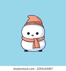 Cute kawaii snowman chibi mascot vector cartoon style