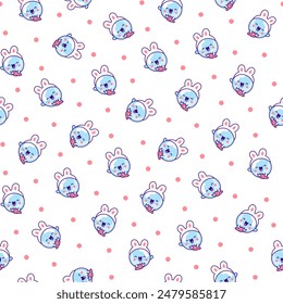 Cute kawaii soap bubble character. Seamless pattern. Circle shape child bath mascot with face. Hand drawn style. Vector drawing. Design ornaments.