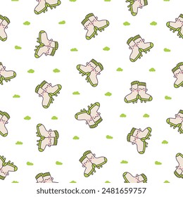 Cute kawaii socks cartoon character with different textures. Seamless pattern. Hand drawn style. Vector drawing. Design ornaments.