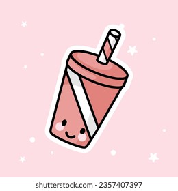 Cute Kawaii Soda Cup ist einzeln auf rosafarbenem Hintergrund. Vektorgrafik - Illustration.