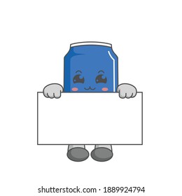 cute kawaii Soft drink characters standing behind a board