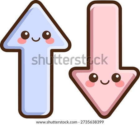 Cute kawaii sort up and down arrows icon flat vector illustration isolated on white background.