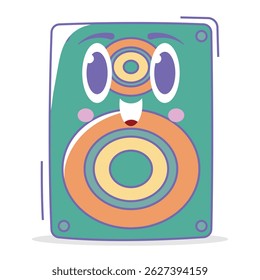 Cute Kawaii Speaker Vector, Pastel Colored Smiling Audio Device Character for Kids Music Education, Nursery Wall Art, Children’s Books, School Projects, and Fun Tech Illustrations