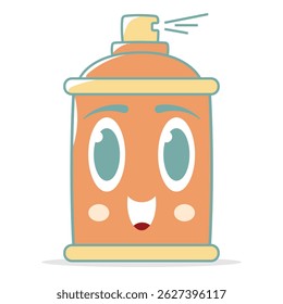 Cute Kawaii Spray Paint Can Vector, Pastel Colored Smiling Graffiti Character in Cartoon Hand-Drawn Style for Kids Art Education, Creative Projects, School Decor, and Fun Art Supplies