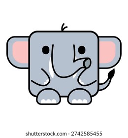 Cute Kawaii Square Elephant Character Cartoon Vector Illustration