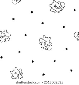 Esquilo kawaii bonito. Padrão contínuo. Página de cores. Engraçado floresta selvagem desenhos animados animais personagens. Estilo desenhado à mão. Desenho vetorial. Desenhar ornamentos.