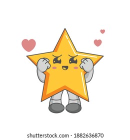 Cute kawaii star characters are in love with heart balloons