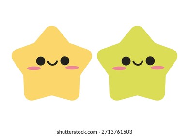 Cute Kawaii Star Characters Set. Suitable for clip art, stickers, flat design illustration, etc 