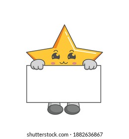 Cute kawaii star characters standing behind a board