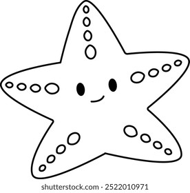 Lindos kawaii estrela-do-mar desenhos animados colorir página vetor ilustração