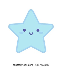 Cute kawaii star.Funny design kawaii of Emoticons. Isolated vector illustration on transparent background.